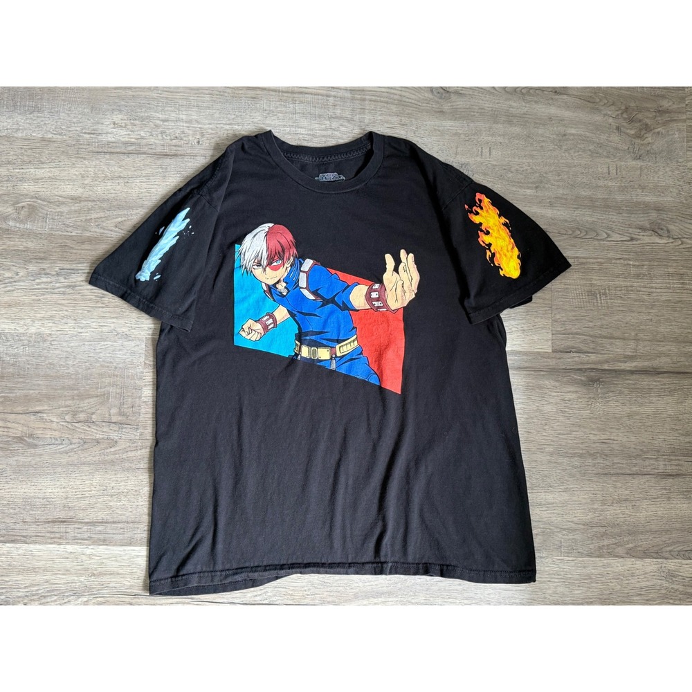 My Hero Academia Shoto Todoroki Black Graphic Tee Mens Large Fire Ice Funimation